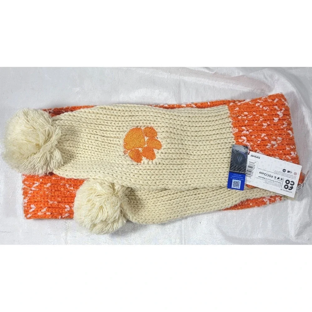 FOCO Clemson Tigers Confetti Scarf with Pom Poms - Orange/Ivory